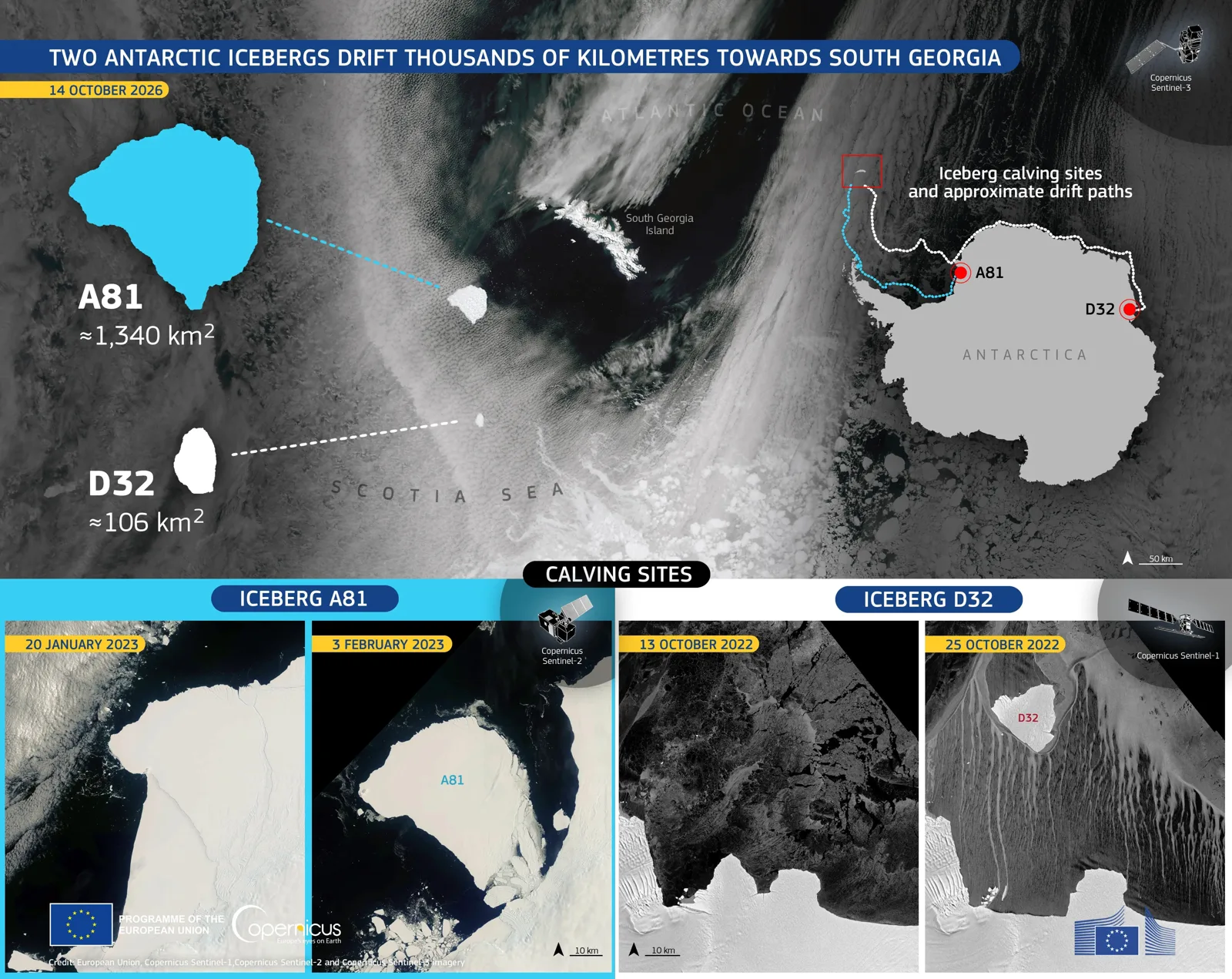 Due iceberg si incontrano nell'Atlantico meridionale